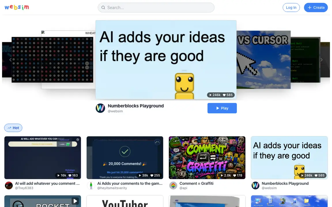 A página inicial de websim.ai, como um navegador a viu em 2026-09-24